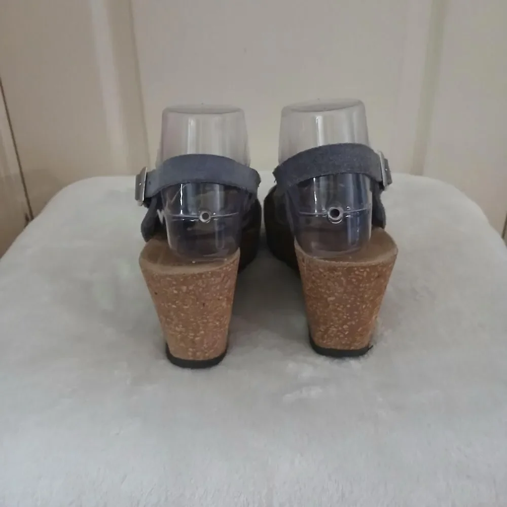 Y2K Vintage A. Giannetti Blue Suede Platform Cork Wedge Sandals Boho EuroSummer